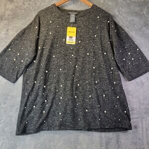 Chelsea & Theodore Gray Faux Pearl Sweater NWT Medium 3/4 Sleeve Knit Top
